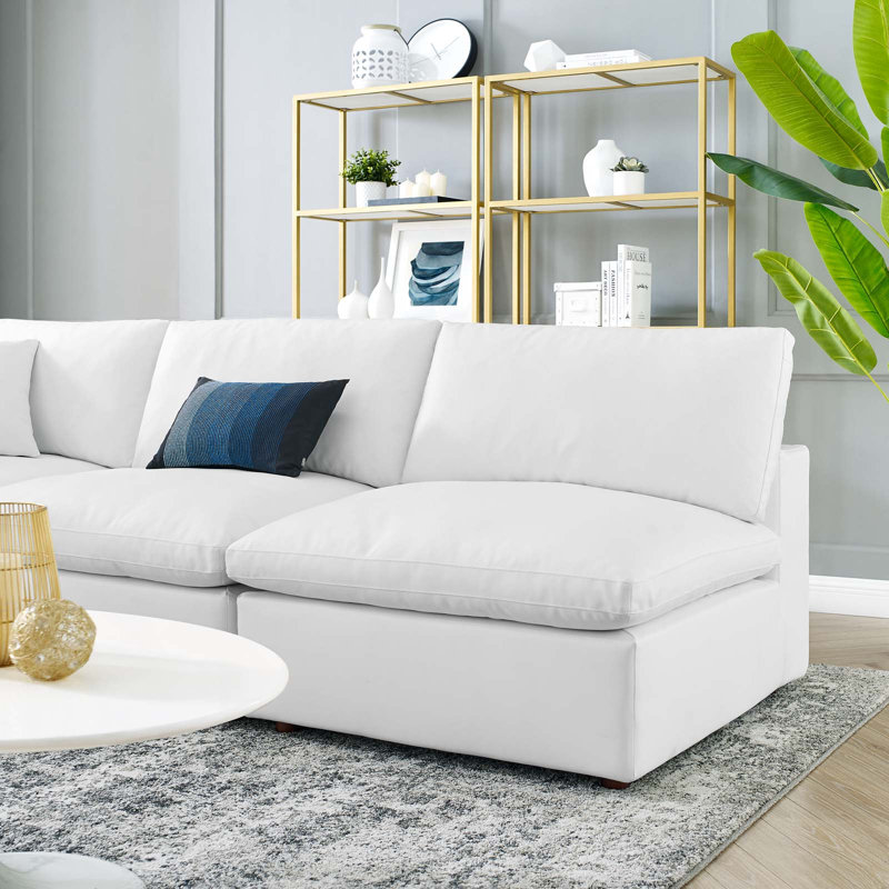 Modway Commix Down Filled Overstuffed Vegan Leather 5-Piece Sectional Sofa, White Faux Leather