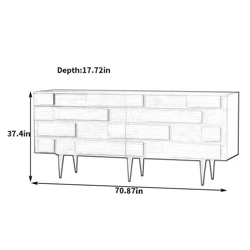 Multi-Drawer Retro Style Sideboard, 37.4" H x 70.87" W x 17.72"D