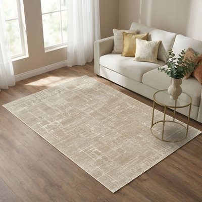 Leala Beige & Ivory Abstract High-Low Modern Rug