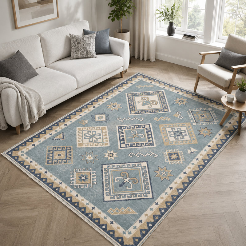 Geometric Cotton and Chenille Flatweave Area Rug, 160 cm round