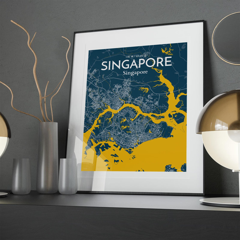 Singapore City Map In Amuse - No Frame Print, 20cm H x 16cm W x 0.05cm D