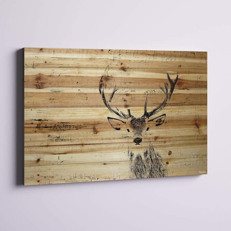 «Inquisitive Deer», reproduction d'art sur bois de pin naturel, H 30 po x l 45 po x P 1,5 po