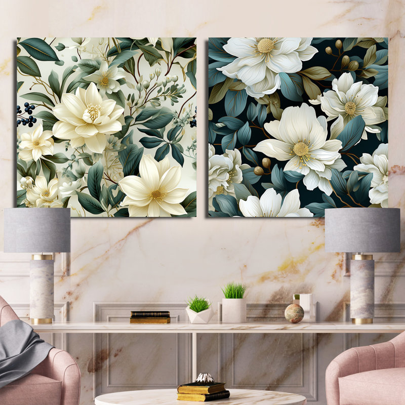 Disalvo - Ensemble de 2 collages floraux carrés, Toile tendue, H 36 po x l 73 po