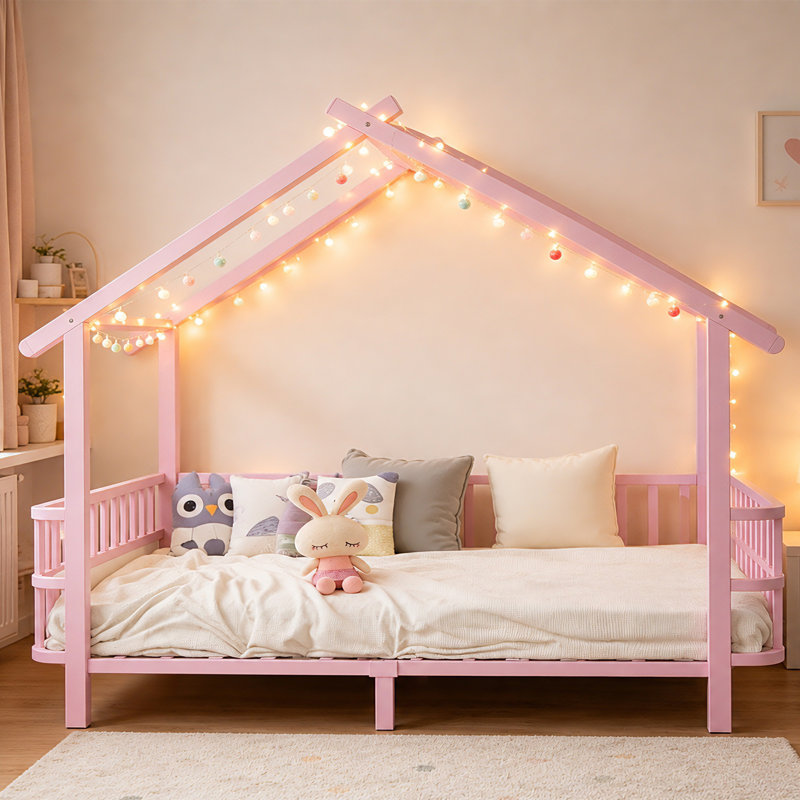 European Single (90 x 200 cm) House Bed, Pink