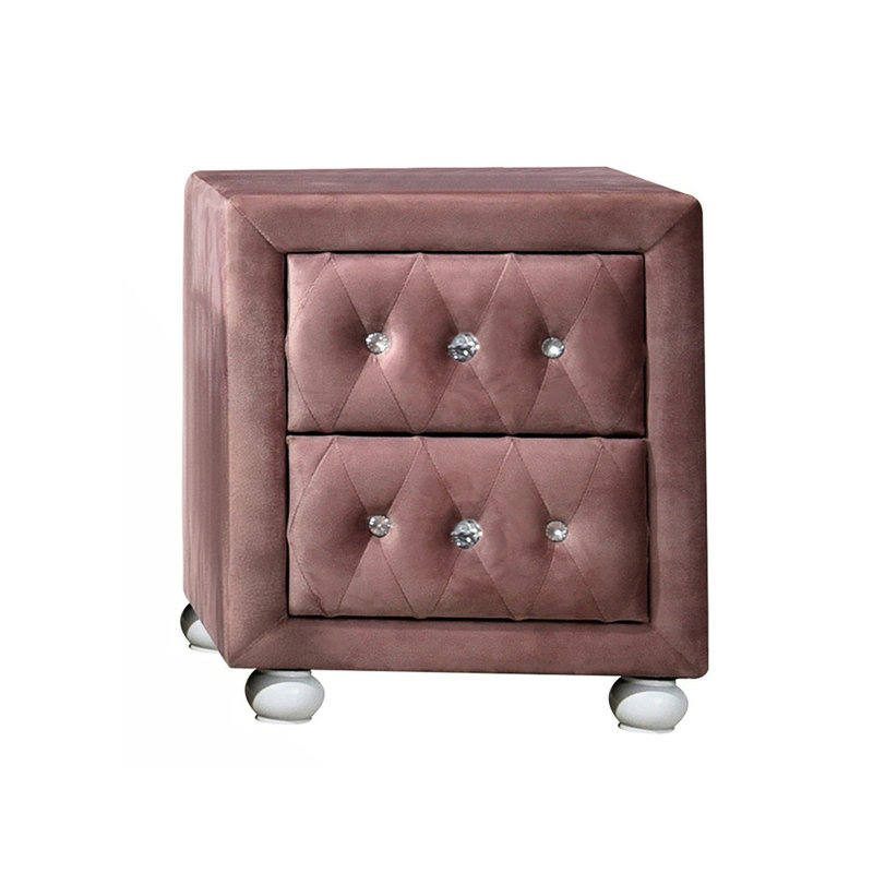 Elegant Pink Nightstand With Spacious Drawers - Enhance Bedroom Ambiance And Style Pulls Accent