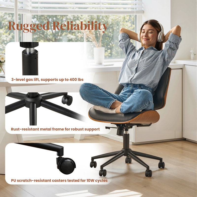 Ergonomic Adjustable Height Task Chair With Thickened Cushion, Black