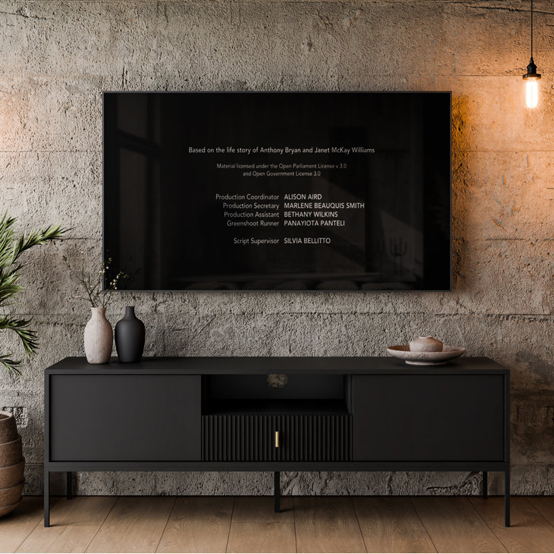 TV Stand MIDNIGHT 154 cm with gold handle, Black Matte
