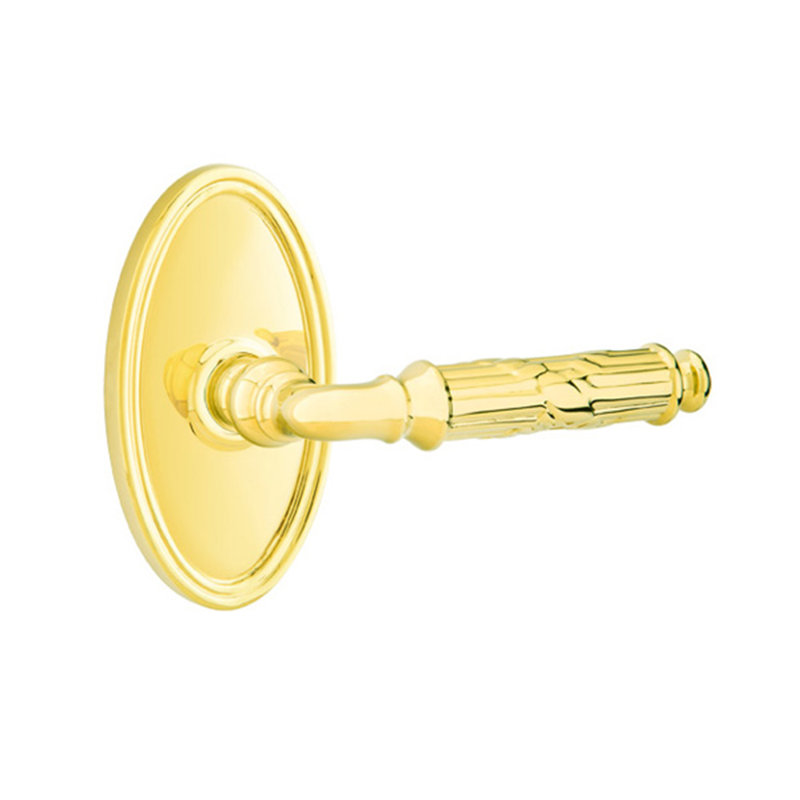 Round Privacy (Bed & Bath) Door Lever with Oval Rosette, Right, Bright Brass