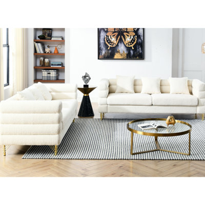 Combinaison 3 +, blanc, style moderne épuré avec pieds, livraison rapide de l'entrepôt 3, métal incandescent, 6 coussins, capacité de 250 lb par siège