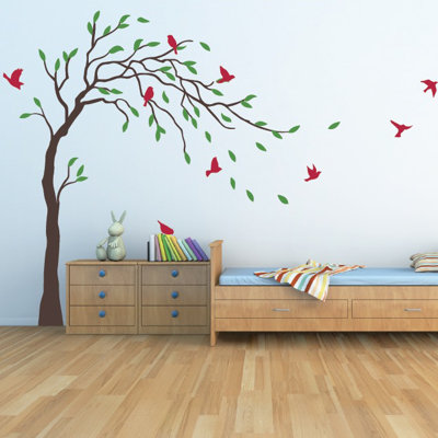Décalcomanie murale Arbre et oiseaux dans la brise