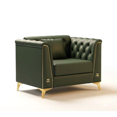 Chesterfield Accent Chair, 40.1" Faux Leather Tufted Armchair with Metal Legs for Living Room, Green