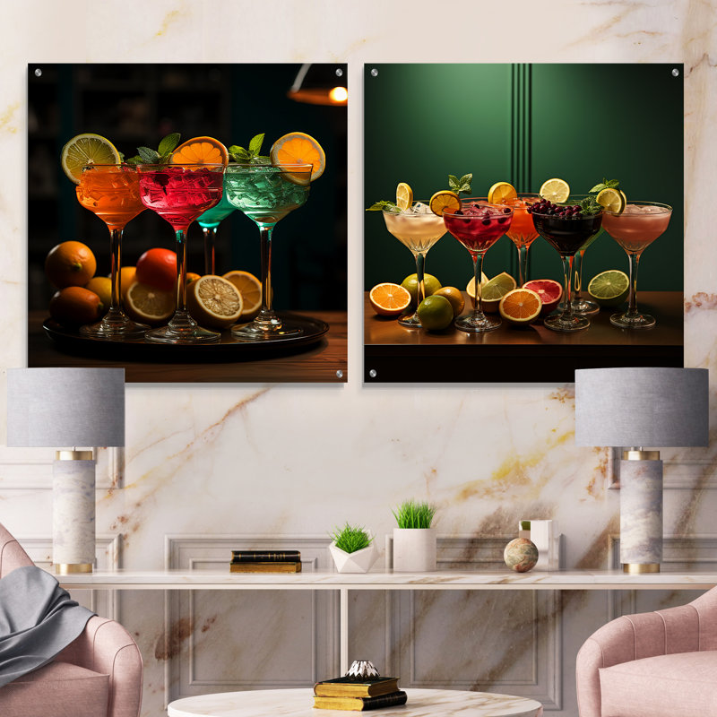 Whimsical Libations - Ensemble de 2 verres muraux en acrylique, H 16 po x l 33 po