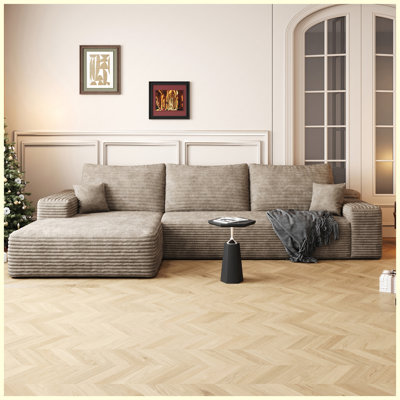 107" Camel L-Shaped Cloud Sectional Couch with Chaise, Plush Corduroy Fabric, No Assembly Required
