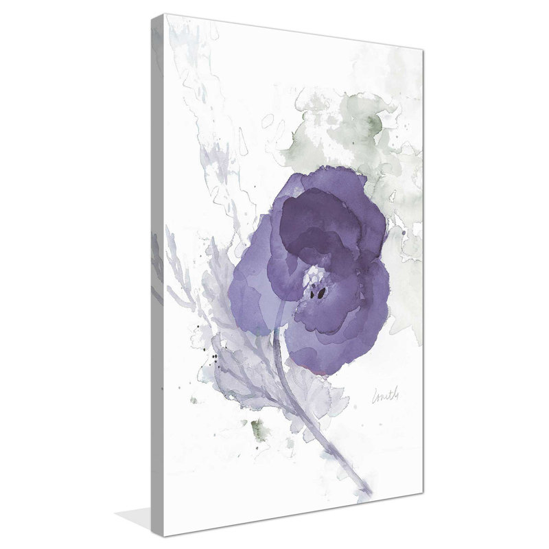 «Translucent Mauve Poppy II», reproduction de peinture à l'aquarelle, H 30 po x l 18 po x P 1 po, Toile tendue