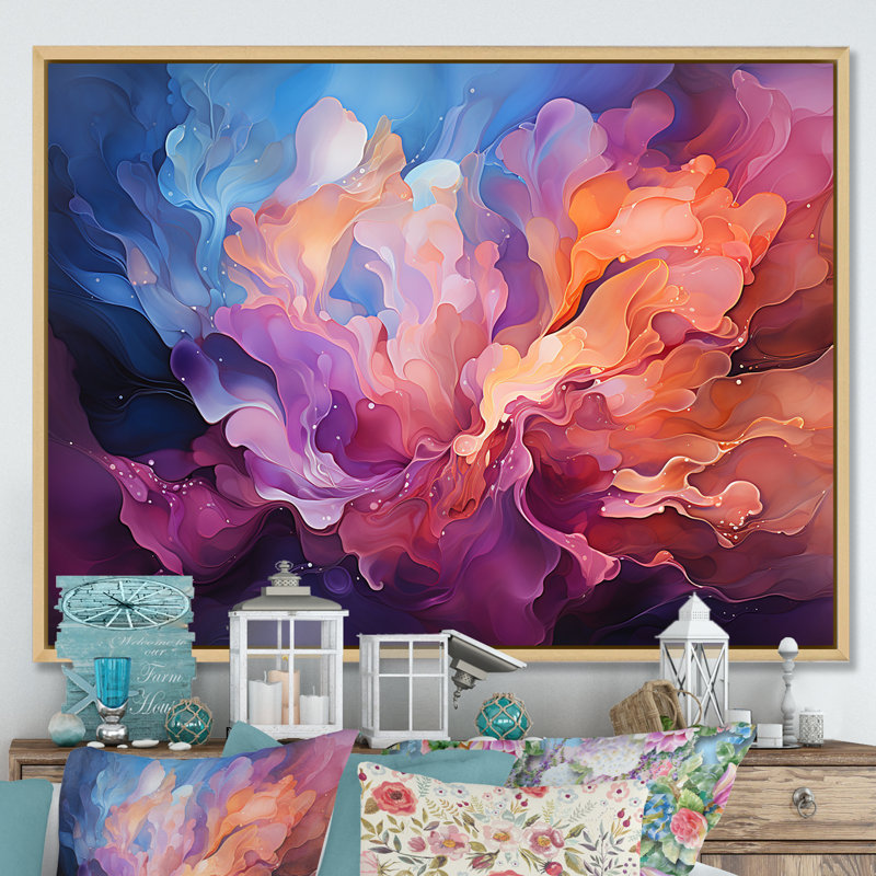 Jakin " Aurora Borealis Charm Liquid Art ", Natural Floater Framed Canvas, 16" H x 32" W x 1" D