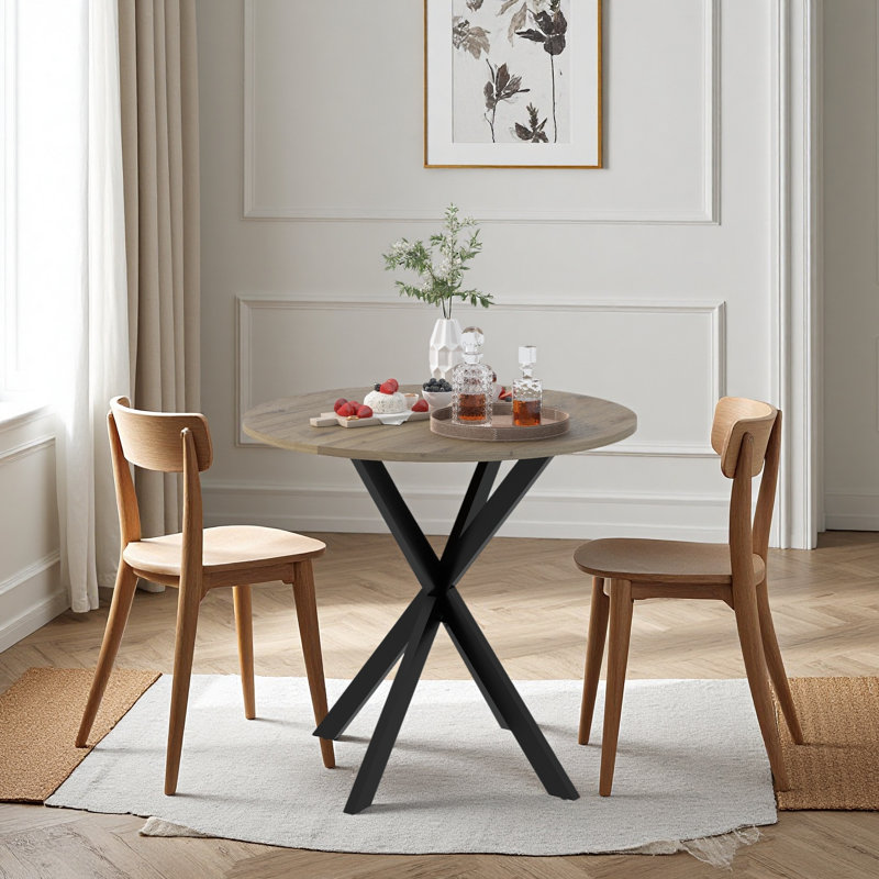 31.5 Inch Round Dining Table, Small Circle Kitchen Table With Metal Black Legs For 2-4 People