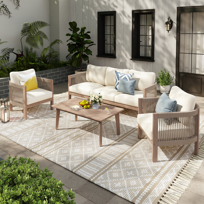 Ensemble de conversation d'extérieur pour 5 personnes avec coussins, 4 Pcs: Cushions, Table, Sofa, Chair