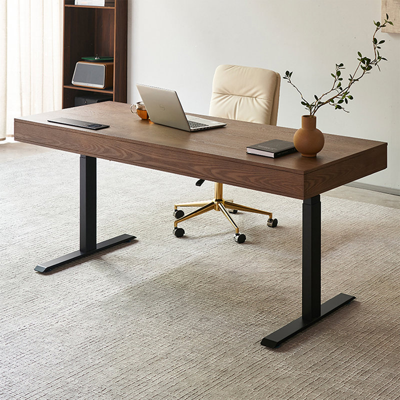 Bureau debout avec tiroirs en noyer massif, 53.94" H x 62.99" W x 27.56" D