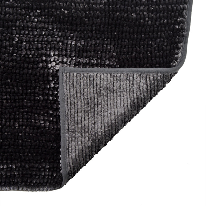 Margot Velvet Chenille Bobble Bath Mat, Charcoal