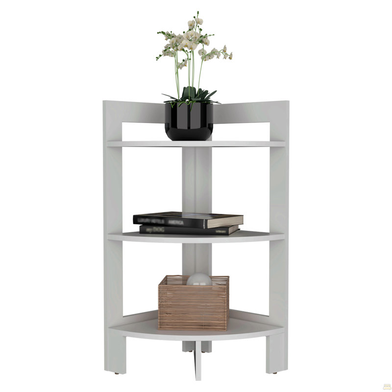 Corner 3-Tier Shelf Side Table  31.7" High , Sofa Table, End Table With Tray, White
