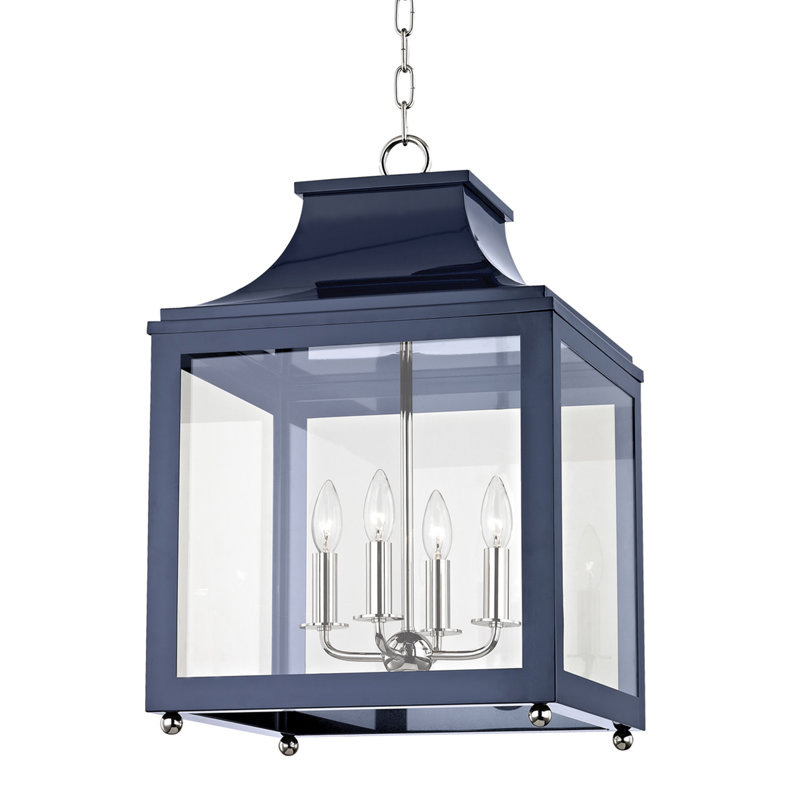 Leigh 4 Light Pendant, 24.88" H x 16" W x 16" D, Navy, Polished Nickel