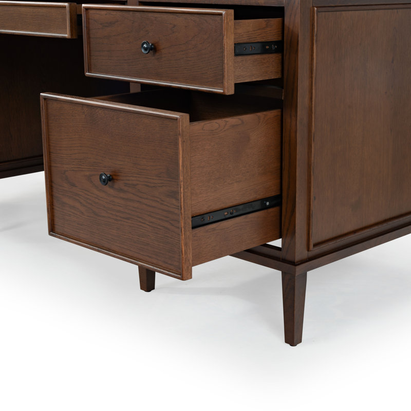 Ariella 5 Drawer Wood Desk, Walnut