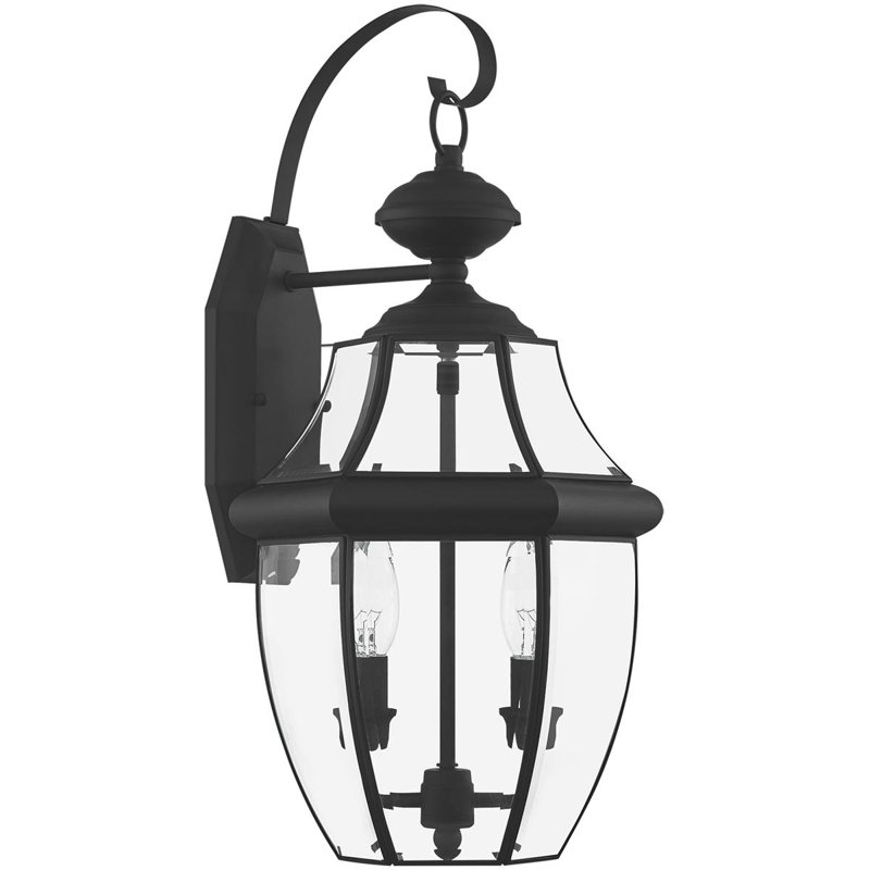 Luminaire suspendu pour lanterne murale d'extérieur 10,5 po 2 lumières avec abat-jour en verre biseauté transparent, Noir