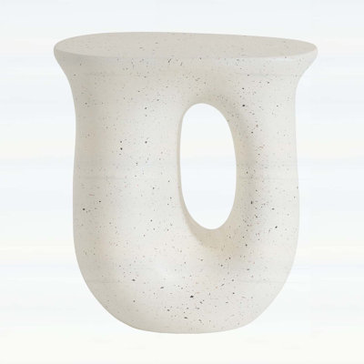 Outdoor MGO Side Table with Travertine-Look Terrazzo Finish in White for Patio and Garden Use