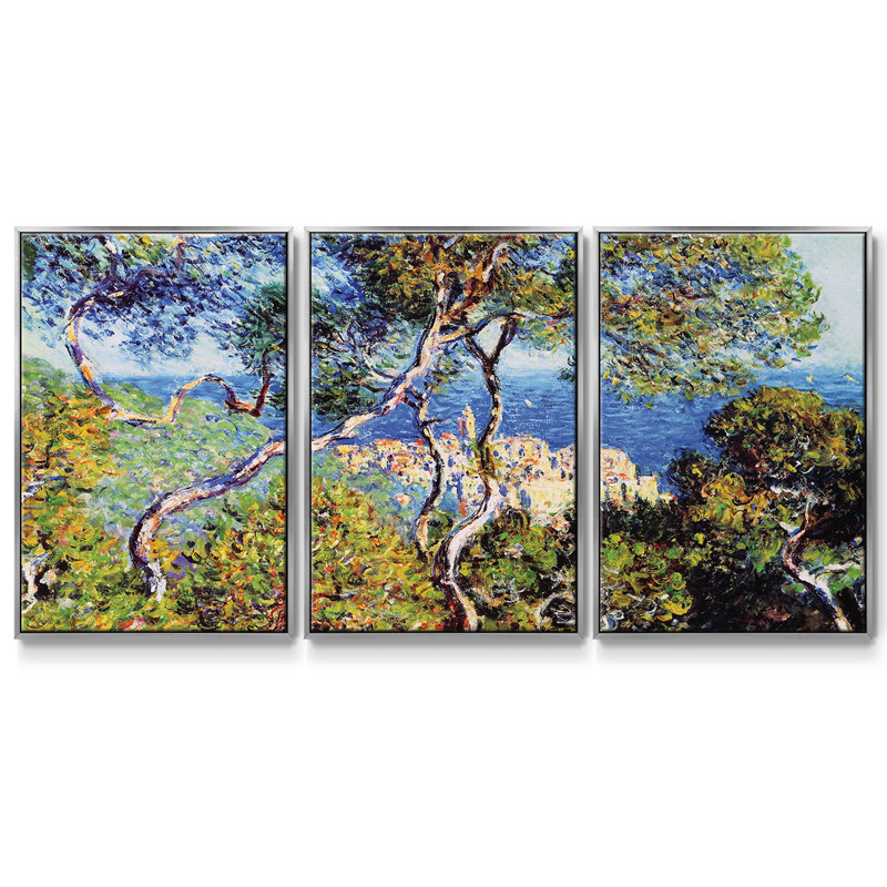 Monet, encadré sur toile, 3 pièces, Argent, H 24 po x l 48 po x P 2 po
