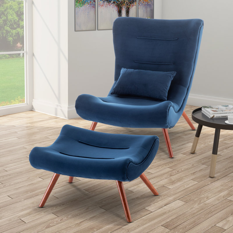 Bertita Upholstered Accent Chair with Footstool, Blue