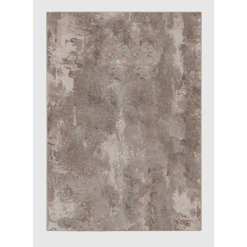Tapis abstrait en polyester / chenille beige / brun tissé à la machine Hauteur, Rectangle 8 pi x 10 pi