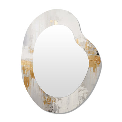 Golden Sunshine Through The Mist - Abstract Painting Asymmetrical Large Mirror, Modern Unique Shape Decorative Wall Mirror, Printed Metal Art