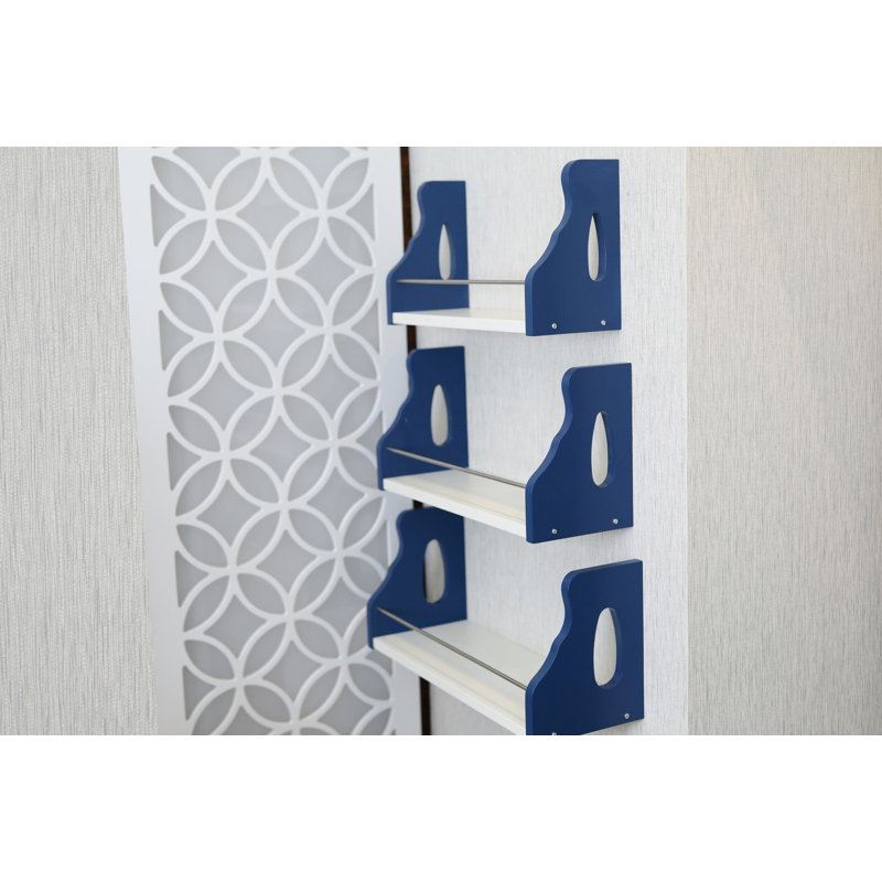 3 tablettes flottantes en chêne, Bleu / blanc