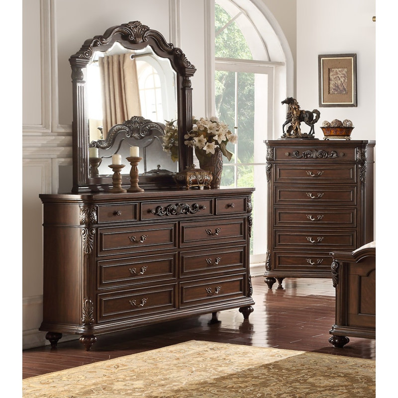 Commode de style traditionnel traditionnel avec tiroirs à miroir et meubles de chambre à coucher