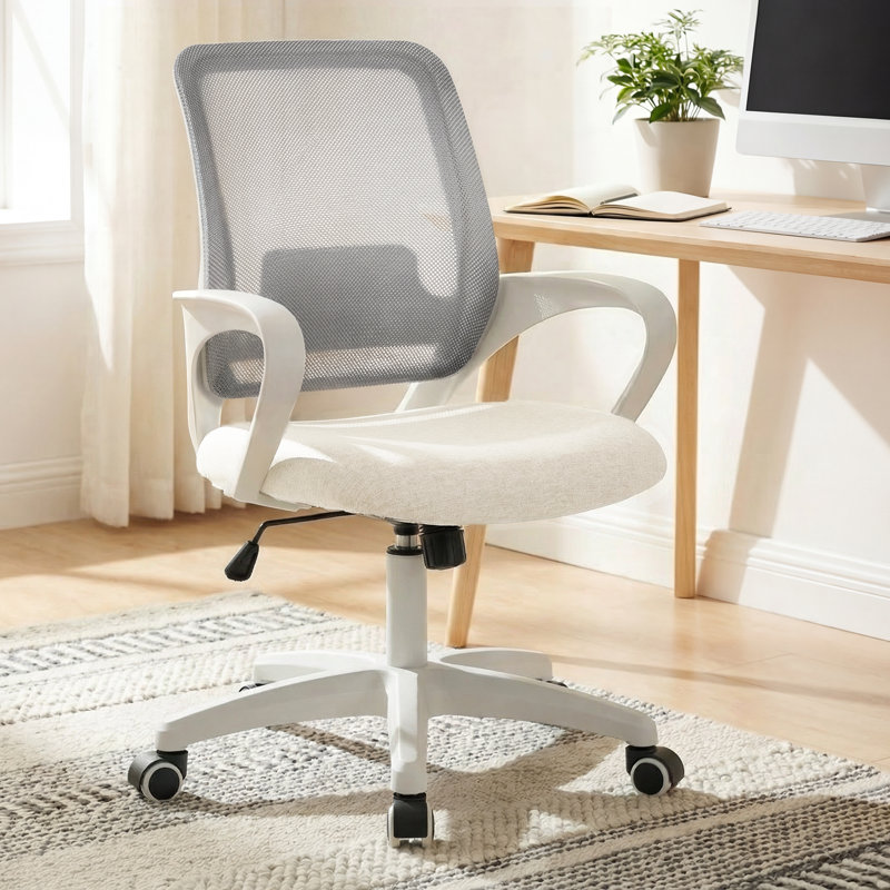 Nectara Space-Saving Ergonomic Home Office Chair with Mesh Back and Armrests, Ivory