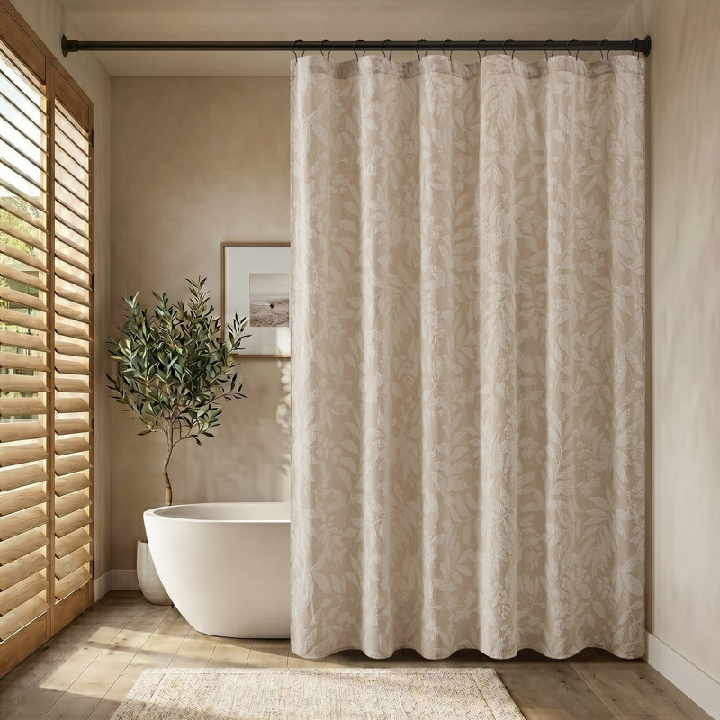 Rideaux de douche en coton mélangé de 183 cm (72 pouces), jacquard botanique beige pour la maison