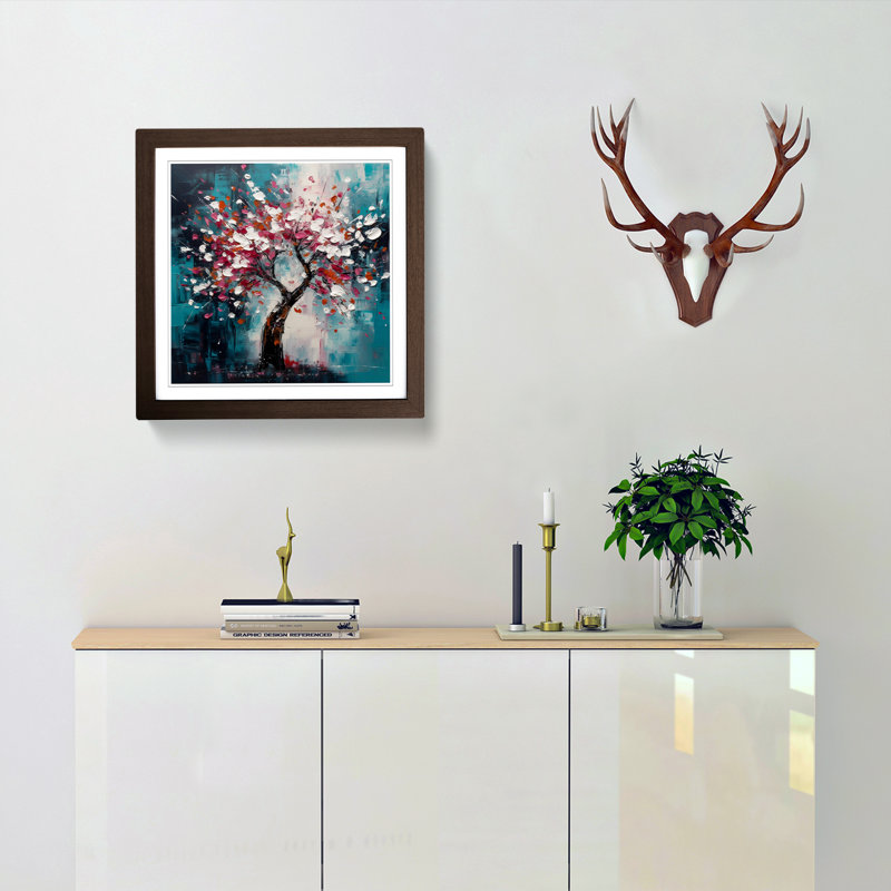 Cherry Blossom Tree Expressionism No.5 - Single Picture Frame Print on Wood, Walnut