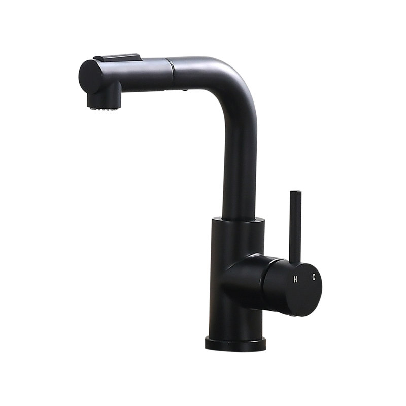 Black Kitchen Faucet With Pull Out - Modern Style, Stainless Steel, Fits And Bathroom Sinks Bar Sink Spray Ceramic Filler, 360 Rotatable For