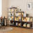 4 Tier Bookcase with smart LED light - Tall Bookshelf with Open Display Shelves Wood and Metal Corner Storage Organizer - Brown
