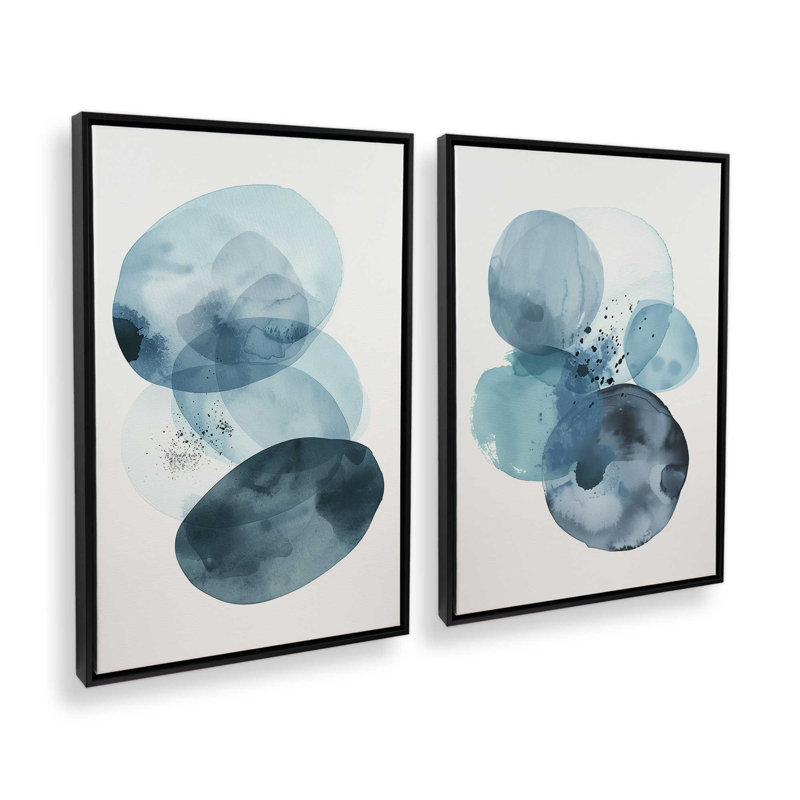 Ensemble de 2 brumes de topaze bleue, Cadre flottant noir satiné, H 19 po x l 26 po