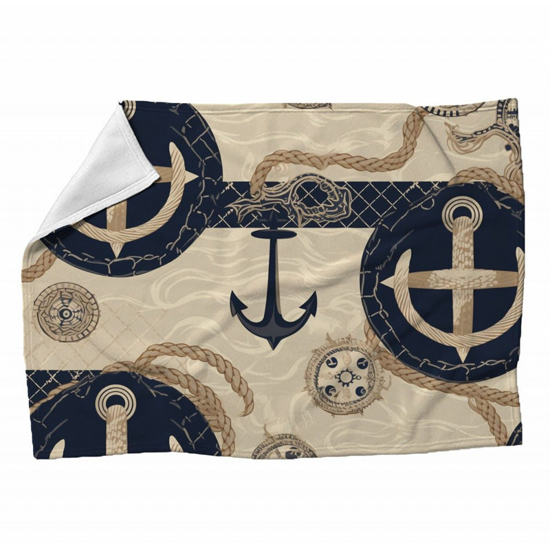 Machine Printed Throw Blanket, 80" L x 60" W, Geometric, Navy/Beige