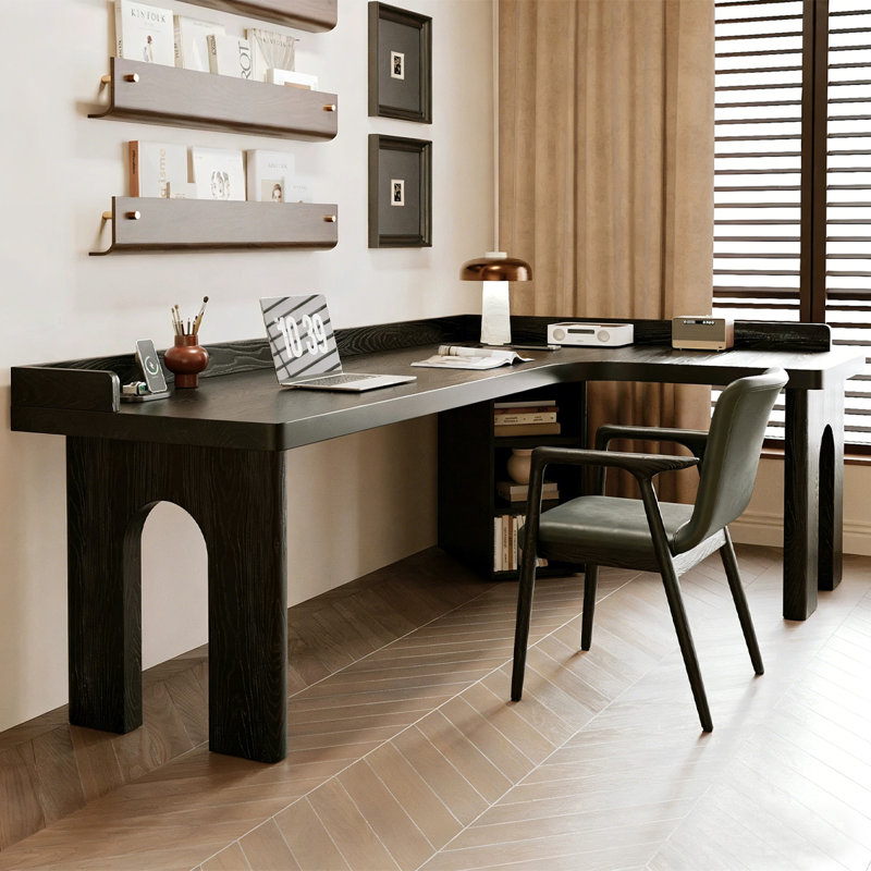 Bureau noir en bois massif en forme de L, H 29,53 po x l 86,61 po x P 47,24 po, Retour à droite