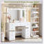 Élégant meuble-lavabo avec 11 ampoules Hollywood, 7 rangements et 11 tiroirs, 3 modes d'éclairage couleur et une prise de courant