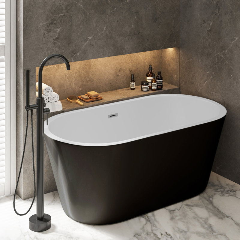 Baignoire autoportante Claire 60" Noir mat et Blanc mat, Noir mat / blanc mat