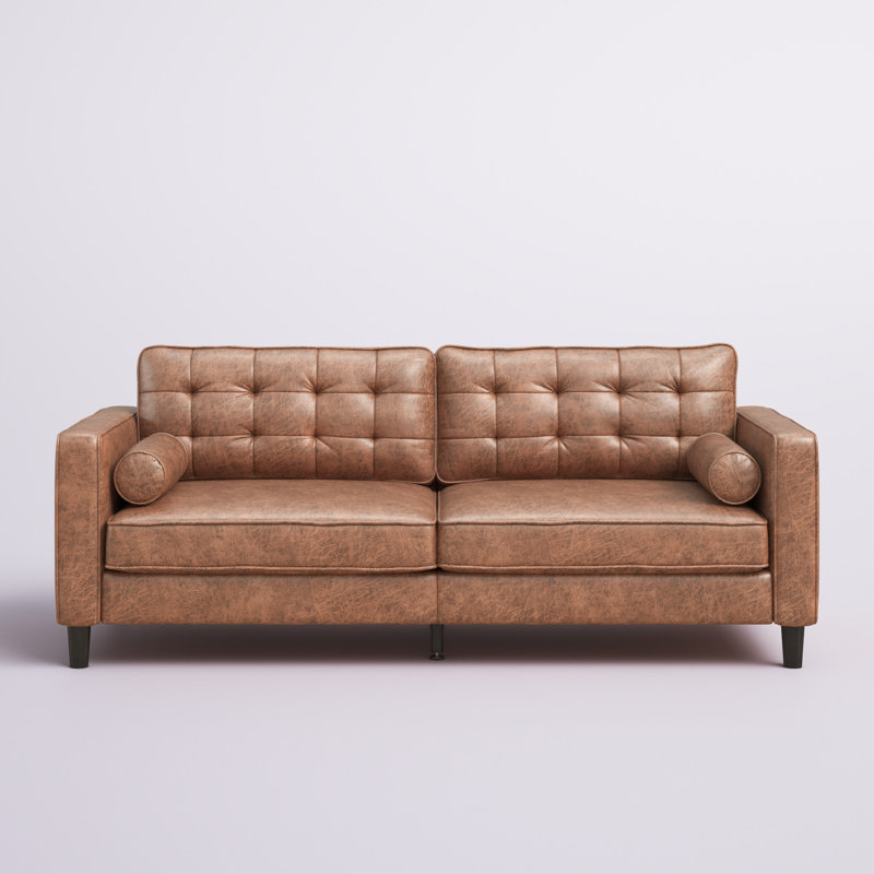 Canapé à accoudoirs carrés 84,2 po avec coussins, Marron