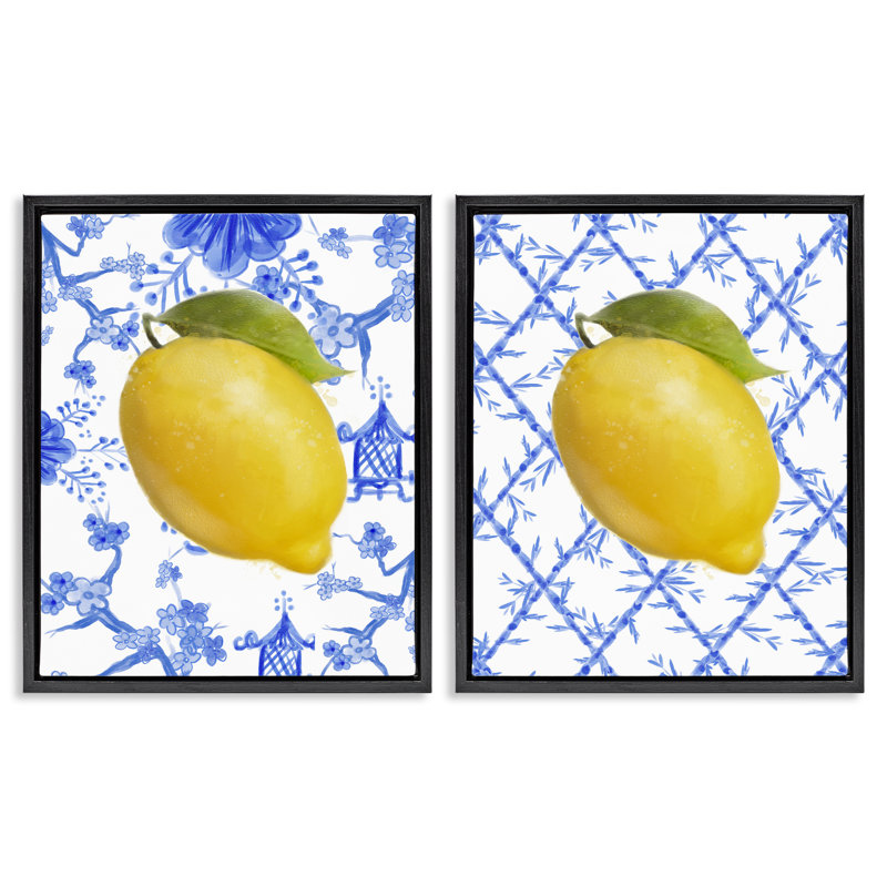 Ensemble de cadres flottants 2 pièces Classic Chinoiserie Lemons, design par Matthew Piotrowicz, Cadre flottant noir de jais