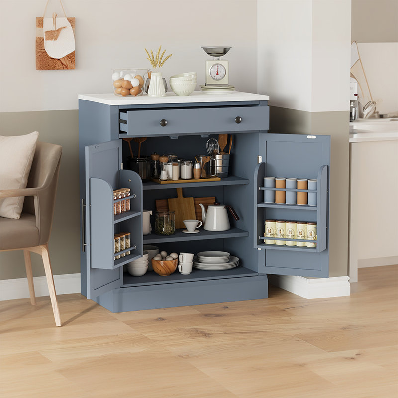 Armoire de rangement de cuisine autoportante moderne avec tiroir, 2 tablettes réglables et 2 tablettes de porte, convenant à la salle à manger et à la cuisine
