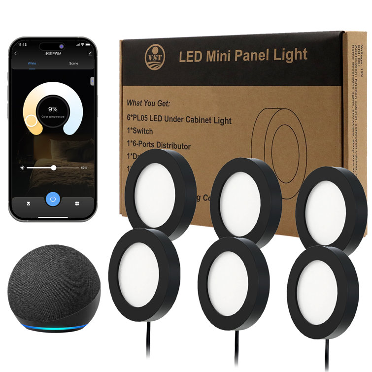 Cabinet Lighting Work with Alexa App Remote Control, Plug in Puck Light 6 pack 3000K - 6000K