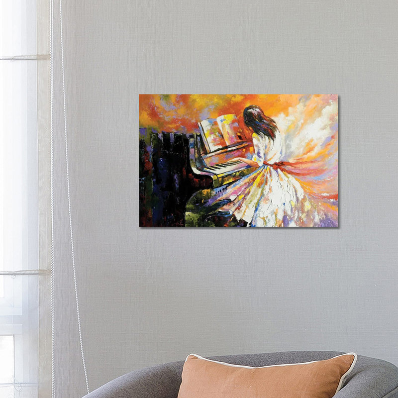 The Girl Playing On The Piano by Balaikin - Painting on Canvas, Wrapped Canvas, 45.72cm H x 66.04cm W x 3.81cm D