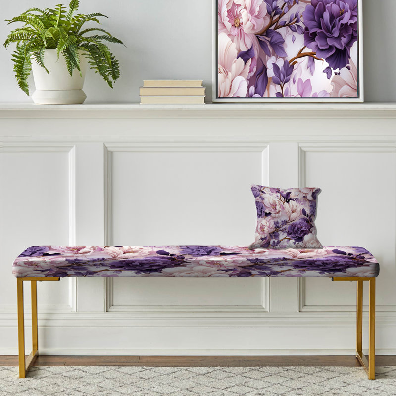 Banc floral rembourré or, Motif victorien floral éthéré rococo XXV